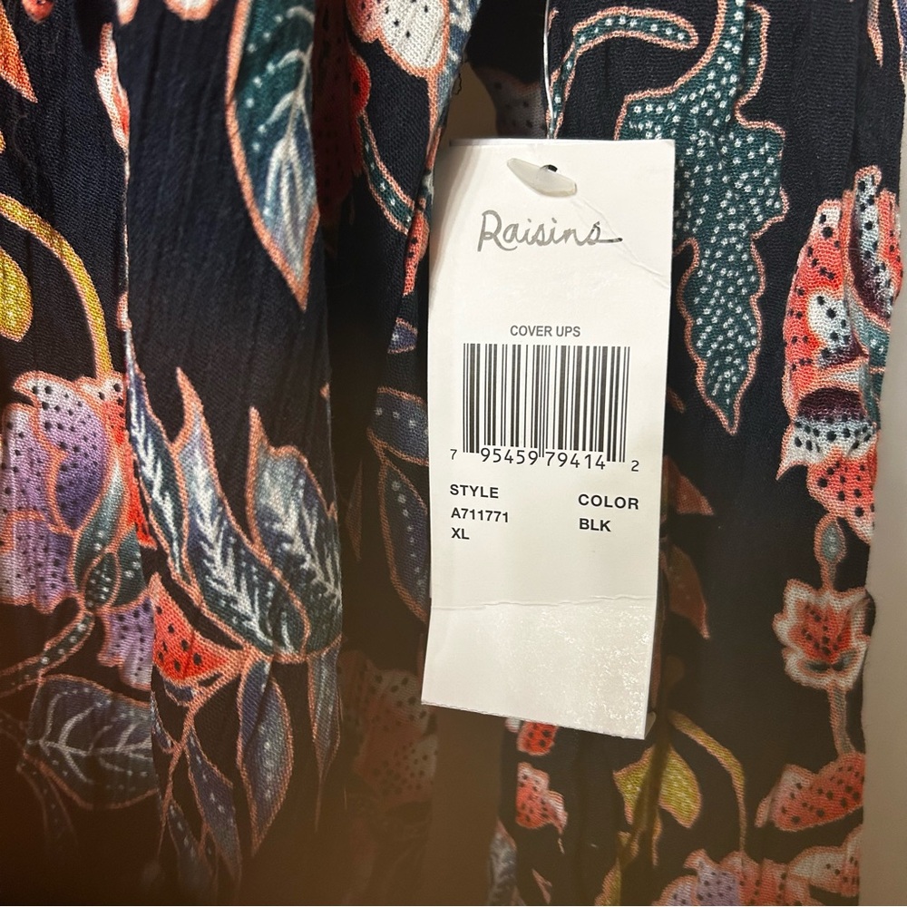 New Raisins Navy Floral Hooded‎ Bathing suit Cover-Up. Size XL - Picture 6 of 13
